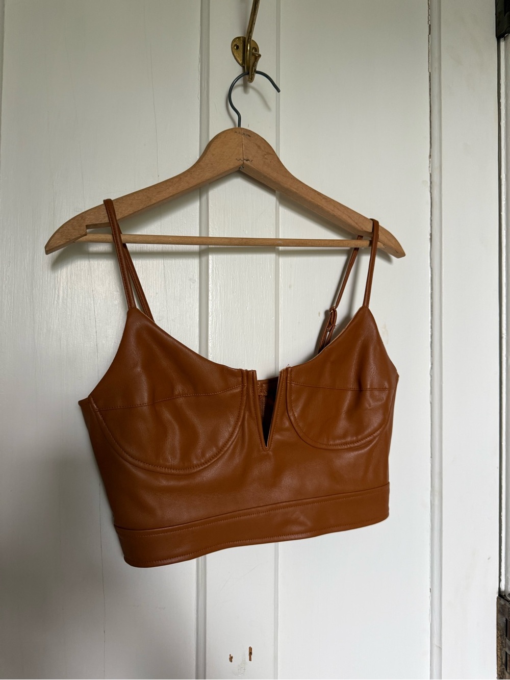 Faux Leather Camel Cropped Bralette Corset Top
